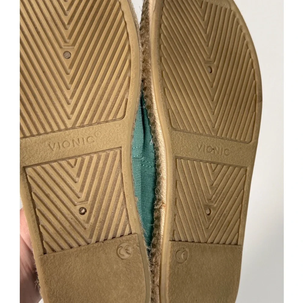 Vionic Beach Laguna Teal Green Canvas Espadrille Slip On Flat Shoes Boho 9